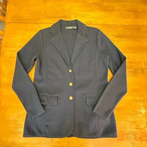 Lauren Ralph Lauren Navy Blue Knit Blazer L - Picture 2 of 9
